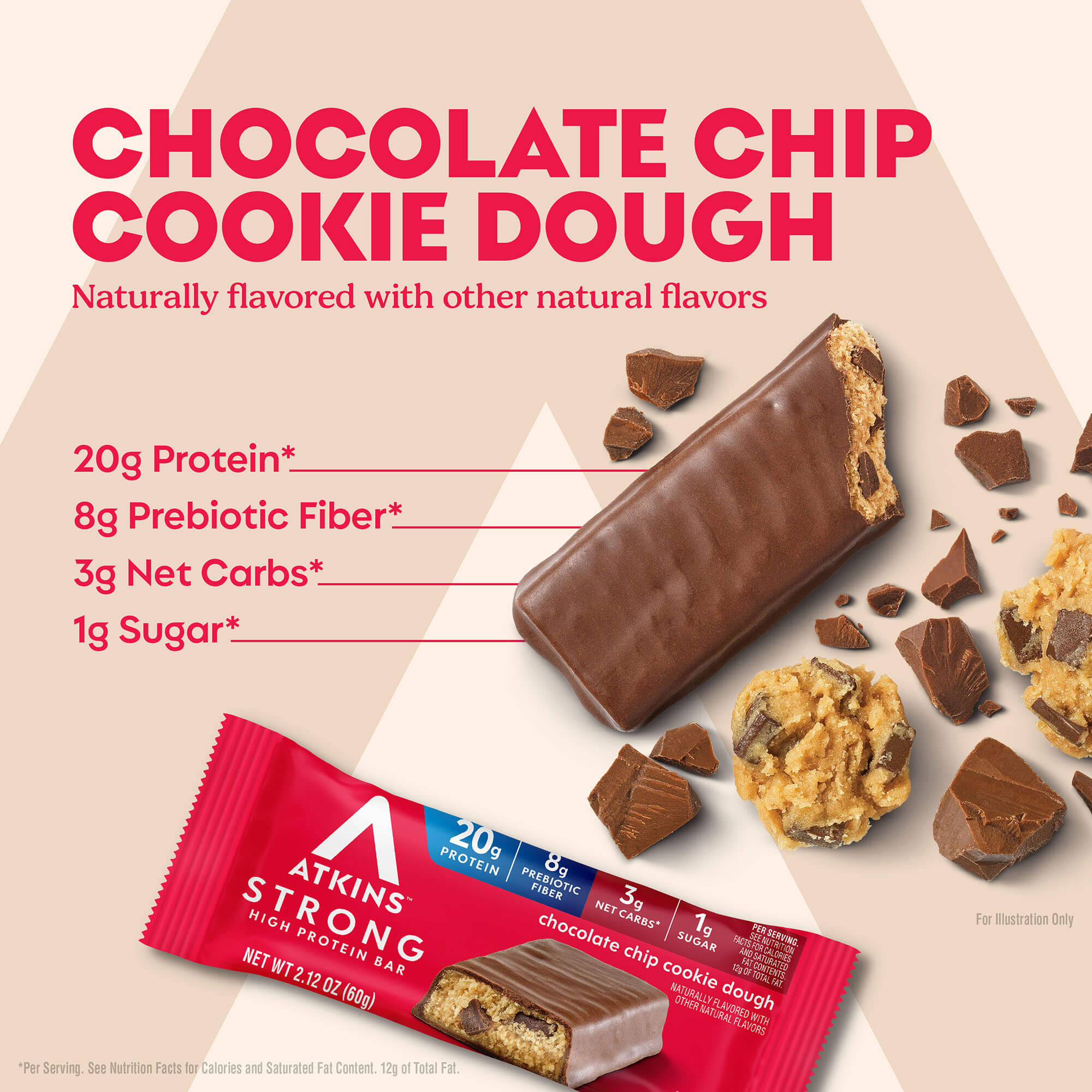 Atkins Strong Chocolate Chip Cookie Dough 20g Protein Bar - Image 3