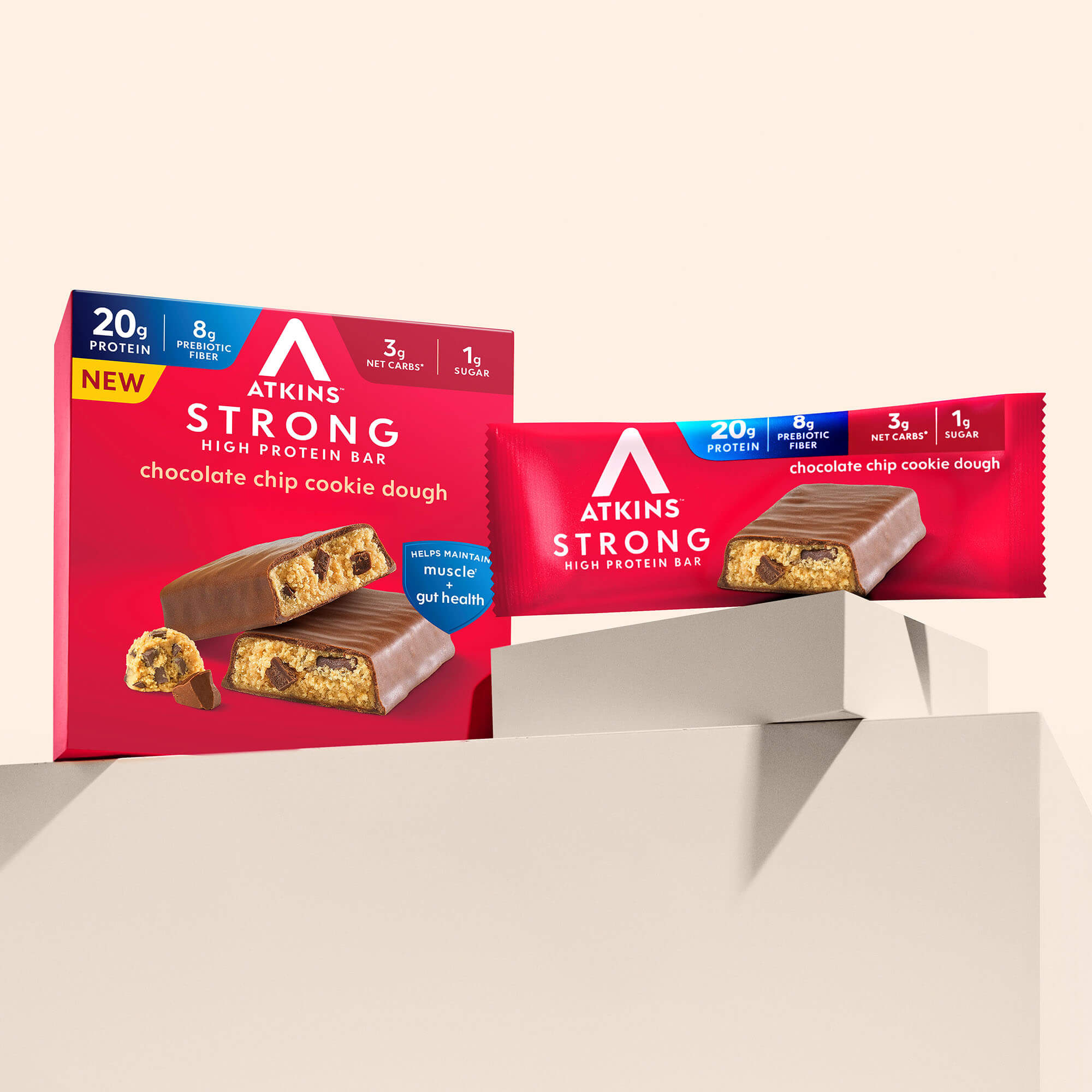 Atkins Strong Chocolate Chip Cookie Dough 20g Protein Bar - Image 4